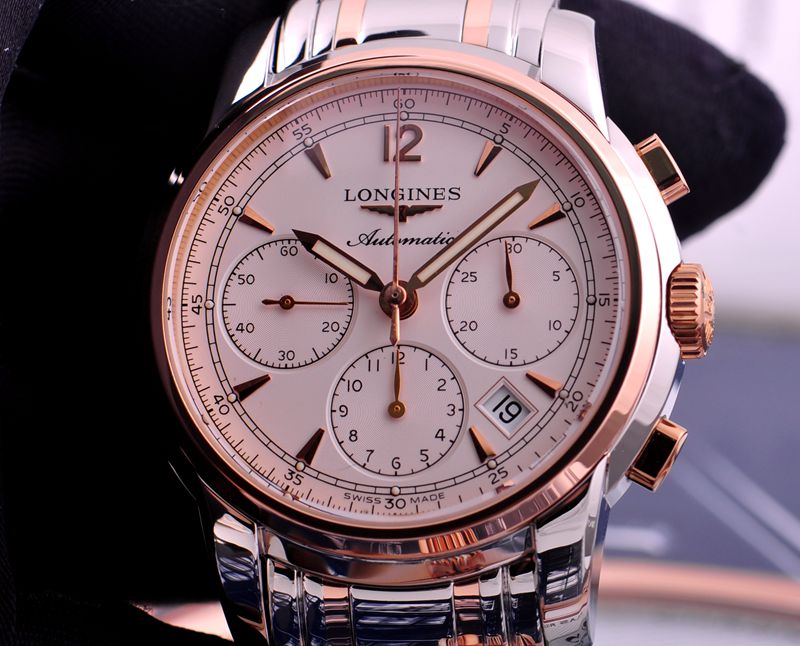 全套18k玫瑰间金 longines 浪琴名匠 l2.752.5.72.7 自动计时机械男表